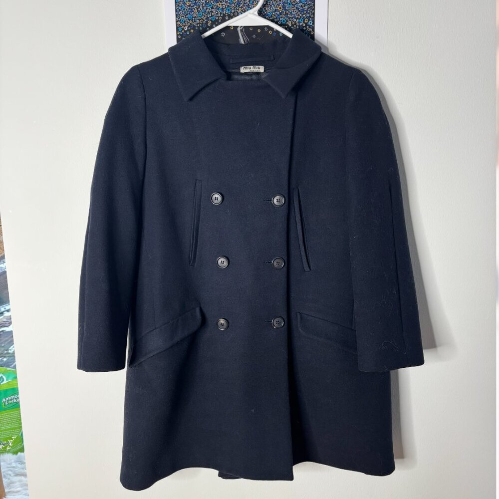Miu Miu Navy Wool Double Breasted Pea Coat